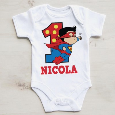 Bodino/ T-shirt Compleanno - Festa a Tema Superman