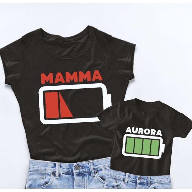 Magliette Mamma e Figlio/a Personalizzate- Batteria Scarica