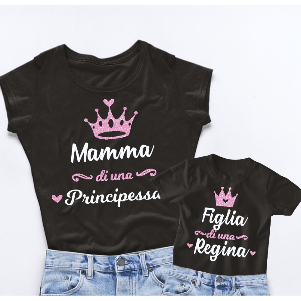 T-shirt Mamma e Figlia - Principessa & Regina Neon Pink