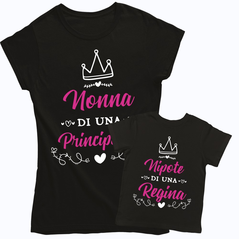 T-shirt Nonna e Nipote - Nonna di una Principessa  Nipote di una Regina